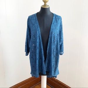 LuLaRoe Lindsay Blue Lace Kimono Size Small